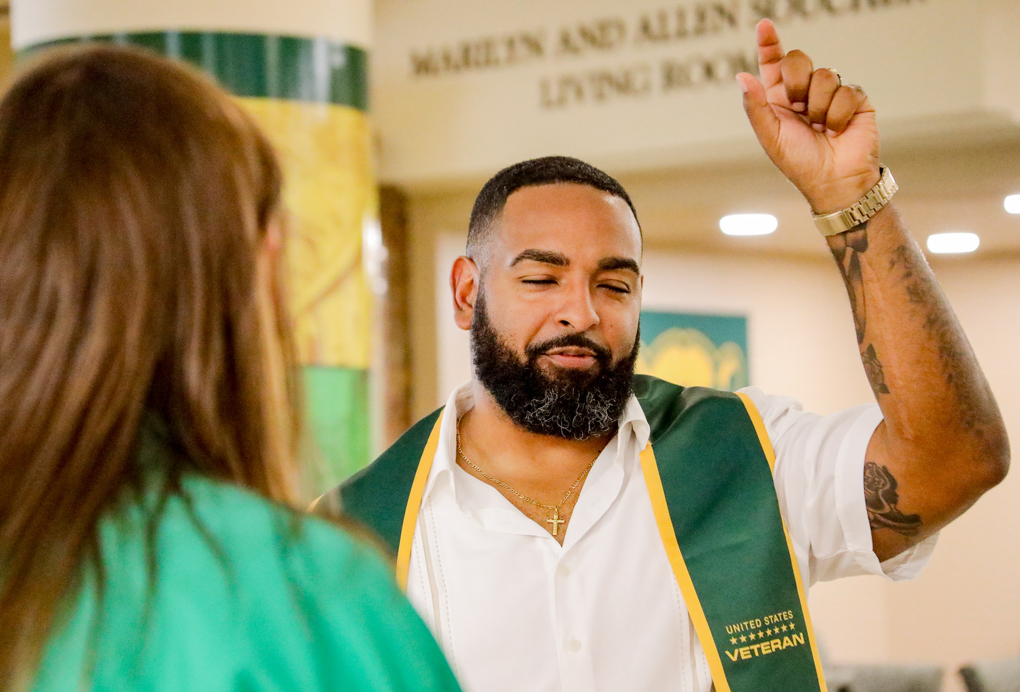 Garland Graduation Reception Social Work Alumni Talking with Faculty 