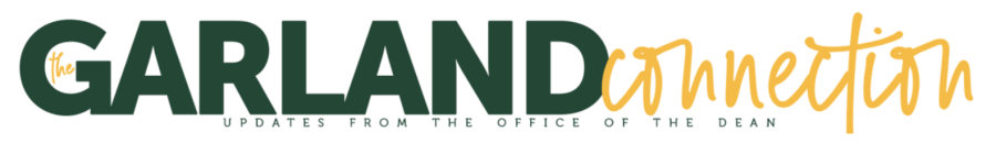 The Garland Connection newsletter title header in green and gold